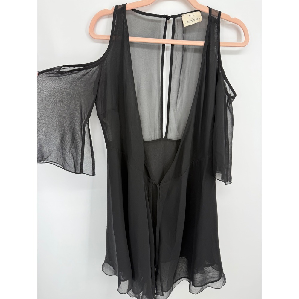 Pins & Needle Blouse Women Small Black Cold Shoulder Sheer Chiffon Witchy Whimsy